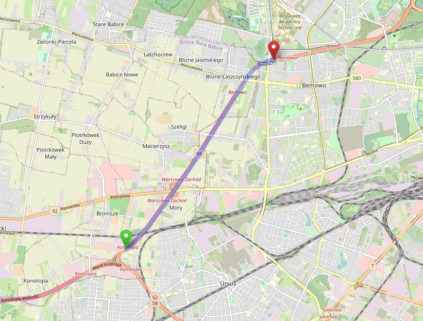 Odcinek: węzeł Warszawa Zachód - Blizne Łaszczyńskiego